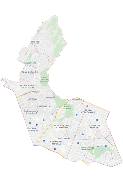 Mapa de las diez Direcciones Territoriales de Gustavo A. Madero